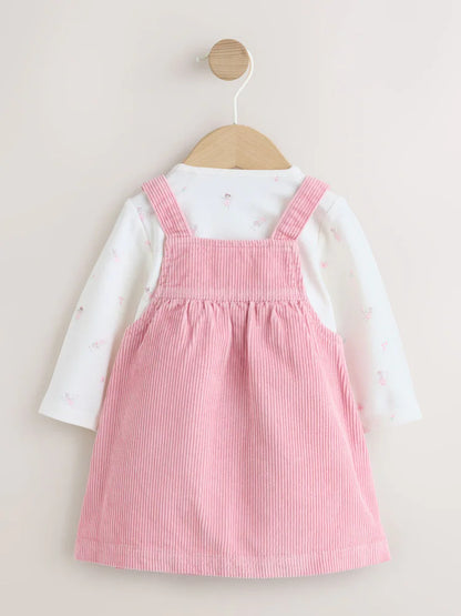 |BabyGirl| Conjunto De Body e Avental Rosa De Veludo Cotelê Para Bebê (2 peças, 0 meses a 2 anos)