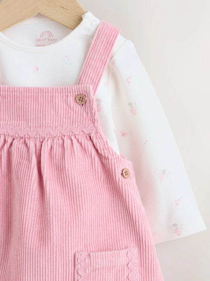 |BabyGirl| Conjunto De Body e Avental Rosa De Veludo Cotelê Para Bebê (2 peças, 0 meses a 2 anos)