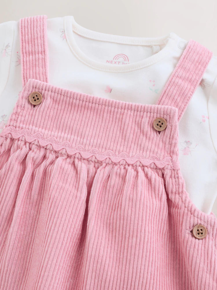 |BabyGirl| Conjunto De Body e Avental Rosa De Veludo Cotelê Para Bebê (2 peças, 0 meses a 2 anos)