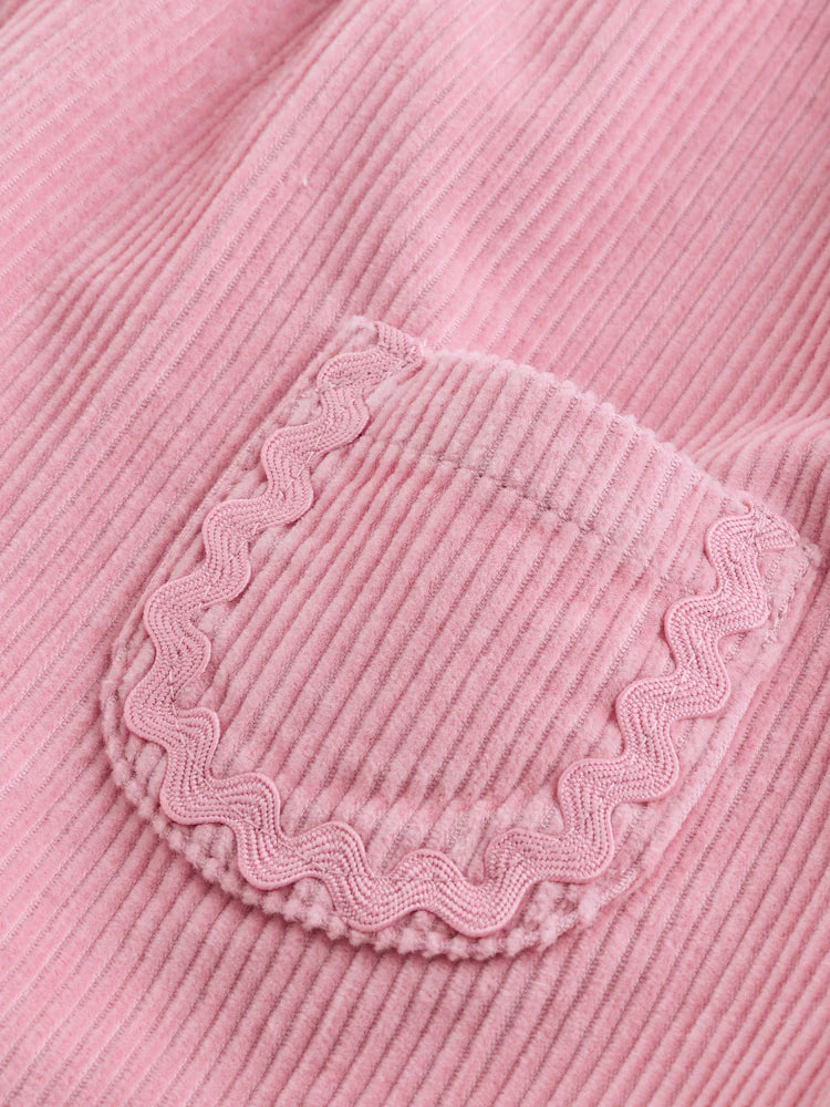 |BabyGirl| Conjunto De Body e Avental Rosa De Veludo Cotelê Para Bebê (2 peças, 0 meses a 2 anos)