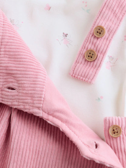 |BabyGirl| Conjunto De Body e Avental Rosa De Veludo Cotelê Para Bebê (2 peças, 0 meses a 2 anos)