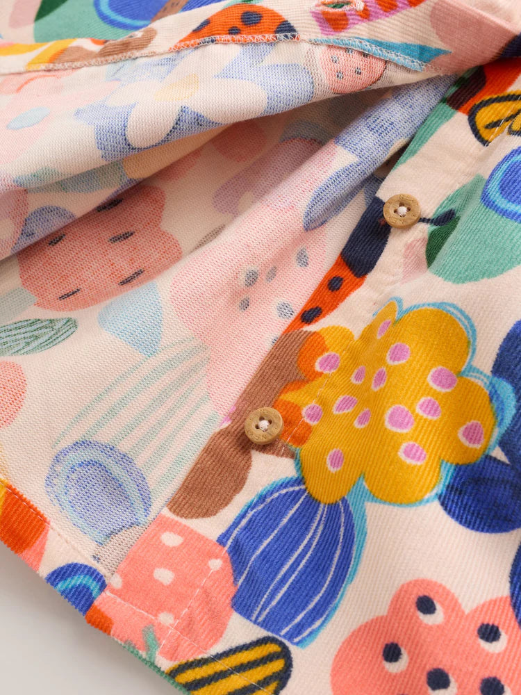 |BabyGirl| Conjunto De Vestido e Meia-Calça De Veludo Cotelê Com Estampa Colorida (2 peças, tamanhos de 0 meses a 2 anos)