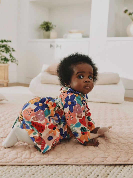 |BabyGirl| Conjunto De Vestido e Meia-Calça De Veludo Cotelê Com Estampa Colorida (2 peças, tamanhos de 0 meses a 2 anos)
