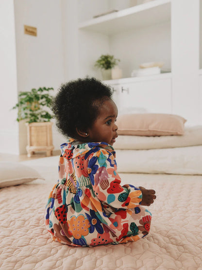 |BabyGirl| Conjunto De Vestido e Meia-Calça De Veludo Cotelê Com Estampa Colorida (2 peças, tamanhos de 0 meses a 2 anos)