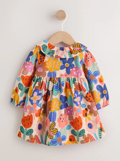 |BabyGirl| Conjunto De Vestido e Meia-Calça De Veludo Cotelê Com Estampa Colorida (2 peças, tamanhos de 0 meses a 2 anos)