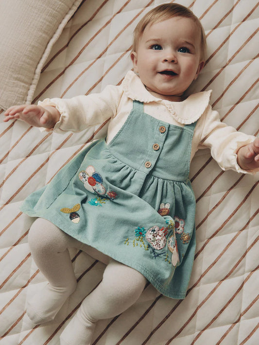 |BabyGirl| Conjunto De 3 Peças Para Bebê: Body Estilo Jardineira e Meia-Calça, Azul-Petróleo (0 meses a 2 anos)