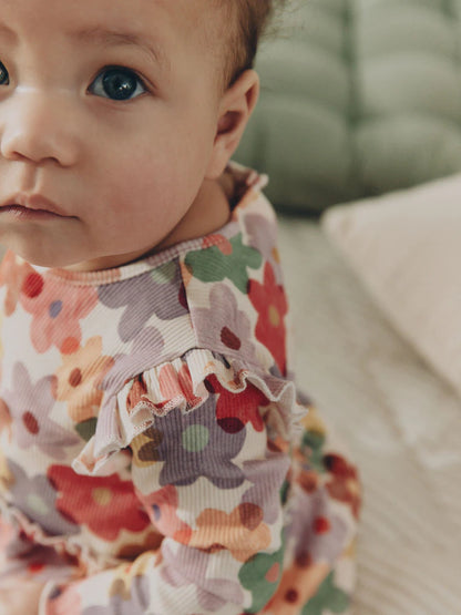 |BabyGirl| Conjunto De Bebê: Blusa Peplum Floral Branca e Legging (0 meses a 2 anos)