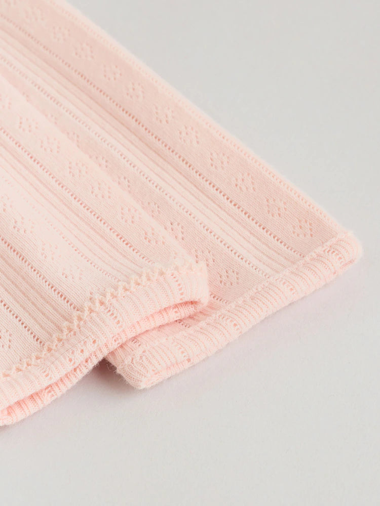 |BabyGirl| Conjunto De Bebê De 3 Peças (0-9 meses) Composto Por Body Rosa Com Detalhes em ponto ajour, leggings e casaquinho