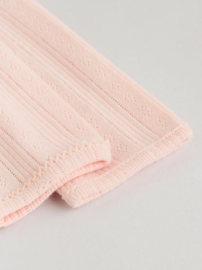 |BabyGirl| Conjunto De Bebê De 3 Peças (0-9 meses) Composto Por Body Rosa Com Detalhes em ponto ajour, leggings e casaquinho