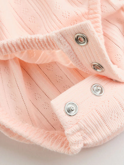 |BabyGirl| Conjunto De Bebê De 3 Peças (0-9 meses) Composto Por Body Rosa Com Detalhes em ponto ajour, leggings e casaquinho