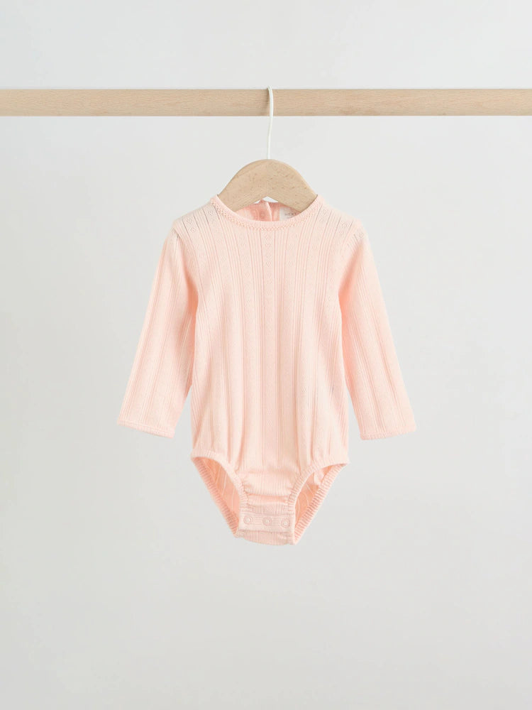 |BabyGirl| Conjunto De Bebê De 3 Peças (0-9 meses) Composto Por Body Rosa Com Detalhes em ponto ajour, leggings e casaquinho