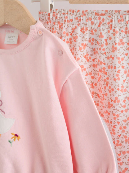 |BabyGirl| Conjunto de Moletom e Legging com Estampa de Pato Rosa (0 meses a 2 anos)