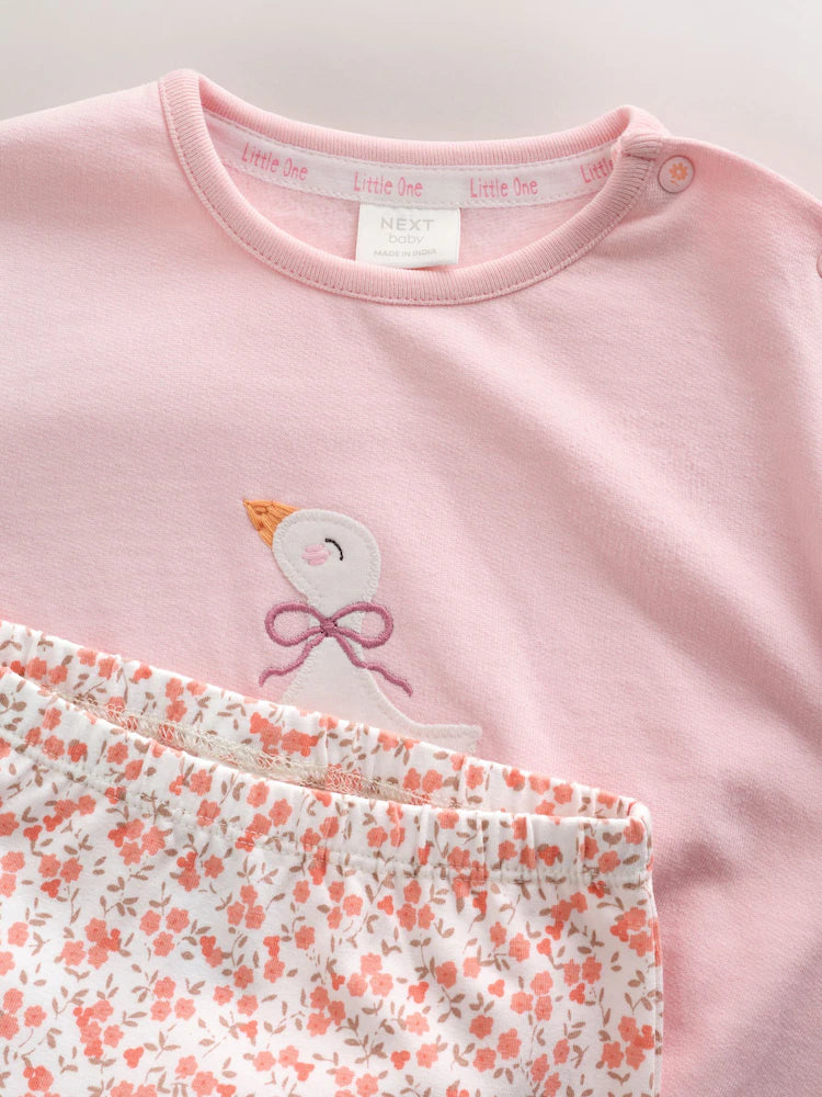 |BabyGirl| Conjunto de Moletom e Legging com Estampa de Pato Rosa (0 meses a 2 anos)