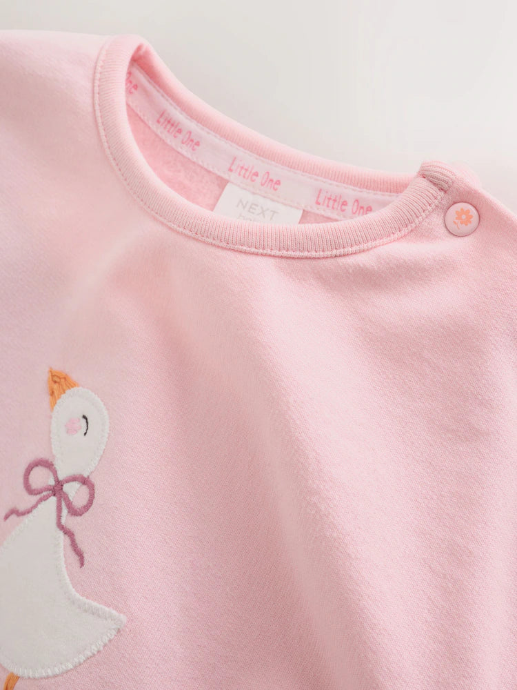 |BabyGirl| Conjunto de Moletom e Legging com Estampa de Pato Rosa (0 meses a 2 anos)
