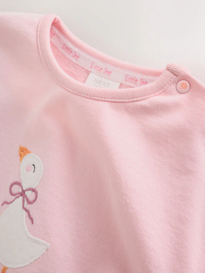 |BabyGirl| Conjunto de Moletom e Legging com Estampa de Pato Rosa (0 meses a 2 anos)