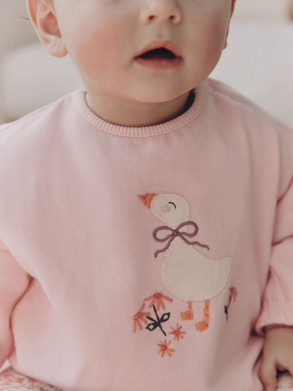 |BabyGirl| Conjunto de Moletom e Legging com Estampa de Pato Rosa (0 meses a 2 anos)