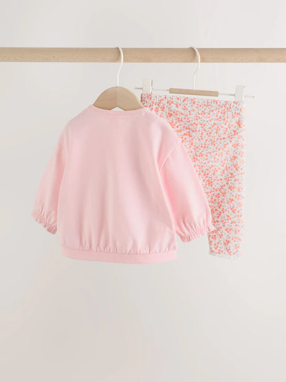 |BabyGirl| Conjunto de Moletom e Legging com Estampa de Pato Rosa (0 meses a 2 anos)