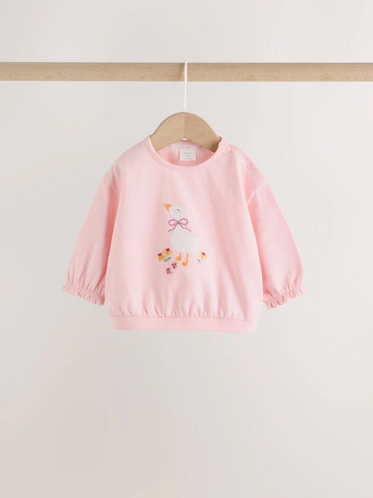 |BabyGirl| Conjunto de Moletom e Legging com Estampa de Pato Rosa (0 meses a 2 anos)