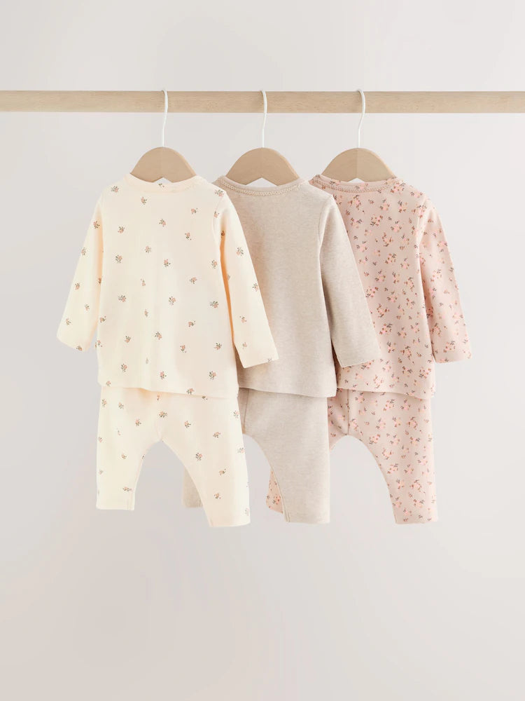 |BabyGirl| Conjunto De 6 Peças Para Bebê: Camiseta De Manga Longa Com Estampa Floral Miúda e Leggings (0 meses a 2 anos)