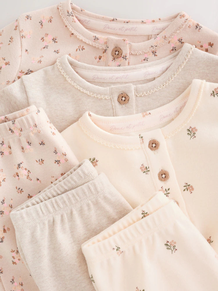 |BabyGirl| Conjunto De 6 Peças Para Bebê: Camiseta De Manga Longa Com Estampa Floral Miúda e Leggings (0 meses a 2 anos)