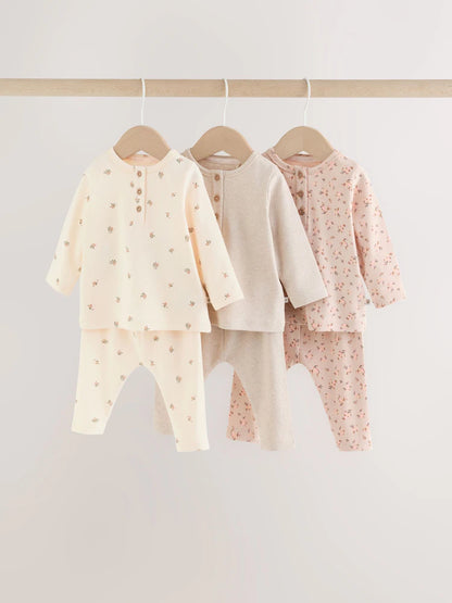 |BabyGirl| Conjunto De 6 Peças Para Bebê: Camiseta De Manga Longa Com Estampa Floral Miúda e Leggings (0 meses a 2 anos)