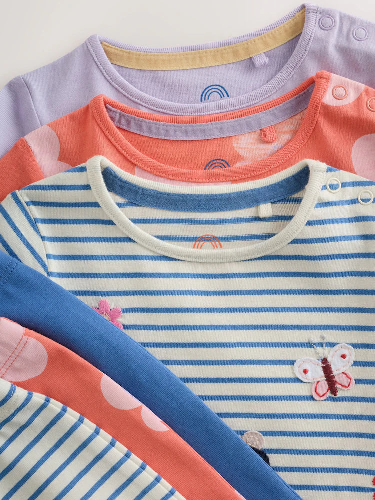 |BabyGirl| Conjunto De 6 Peças Para Bebê: Camiseta De Manga Longa Listrada Azul-Marinho e Leggings (0 meses a 2 anos)
