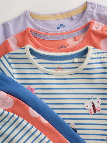 |BabyGirl| Conjunto De 6 Peças Para Bebê: Camiseta De Manga Longa Listrada Azul-Marinho e Leggings (0 meses a 2 anos)
