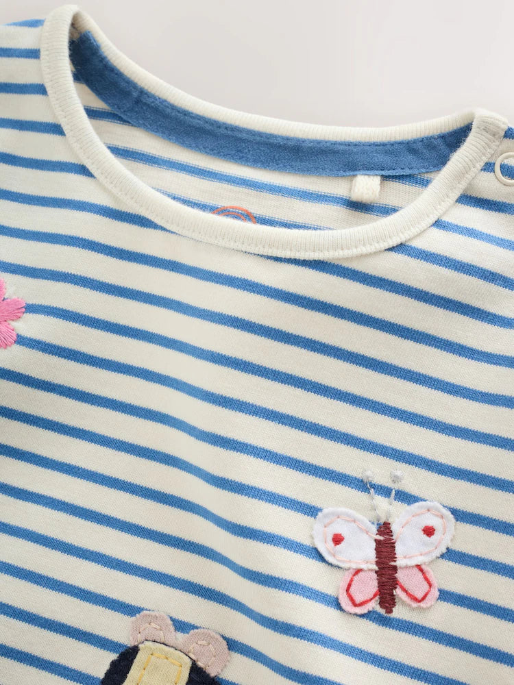 |BabyGirl| Conjunto De 6 Peças Para Bebê: Camiseta De Manga Longa Listrada Azul-Marinho e Leggings (0 meses a 2 anos)