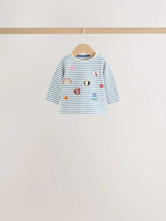 |BabyGirl| Conjunto De 6 Peças Para Bebê: Camiseta De Manga Longa Listrada Azul-Marinho e Leggings (0 meses a 2 anos)