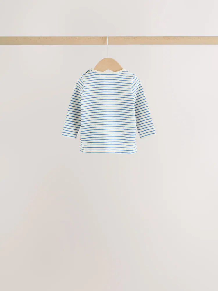 |BabyGirl| Conjunto De 6 Peças Para Bebê: Camiseta De Manga Longa Listrada Azul-Marinho e Leggings (0 meses a 2 anos)