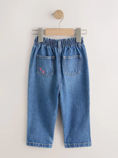|Girl| Calça Jeans Mom com Bordado de Cachorrinho (3 meses a 7 anos)