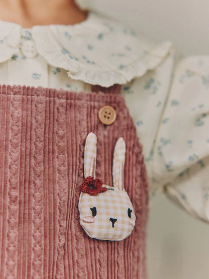 |Girl| Conjunto De 2 Peças: Blusa Com Estampa Floral Miúda (Tom Cru) e Jardineira De Veludo Cotelê Rosa (3 meses a 7 anos)