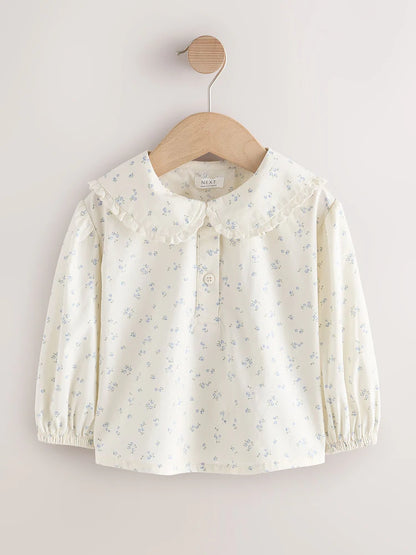 |Girl| Conjunto De 2 Peças: Blusa Com Estampa Floral Miúda (Tom Cru) e Jardineira De Veludo Cotelê Rosa (3 meses a 7 anos)