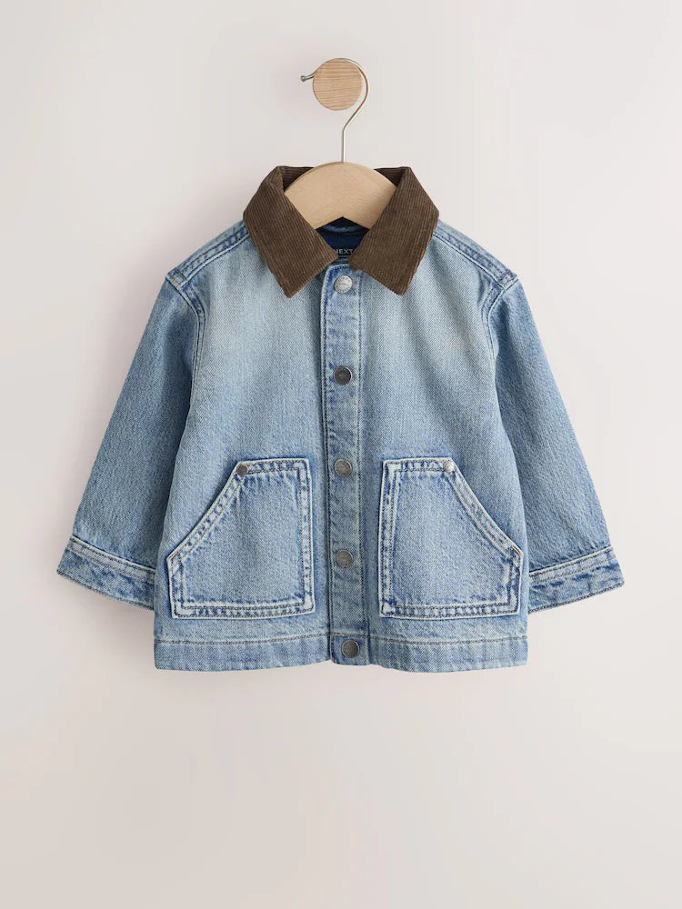 |Boy| Camisa Jeans Azul de Manga Longa com Gola de Veludo Cotelê (3 meses a 7 anos)