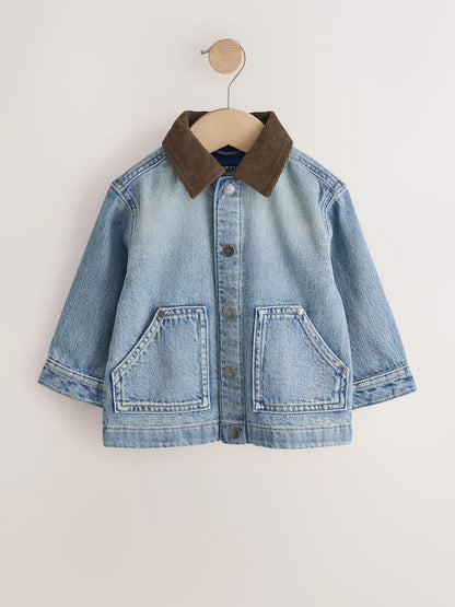 |Boy| Camisa Jeans Azul de Manga Longa com Gola de Veludo Cotelê (3 meses a 7 anos)