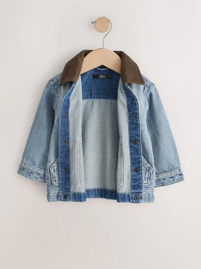 |Boy| Camisa Jeans Azul de Manga Longa com Gola de Veludo Cotelê (3 meses a 7 anos)