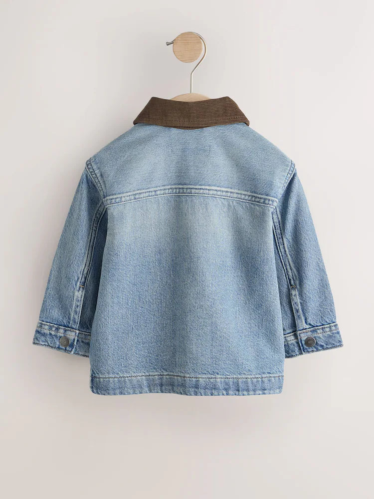 |Boy| Camisa Jeans Azul de Manga Longa com Gola de Veludo Cotelê (3 meses a 7 anos)