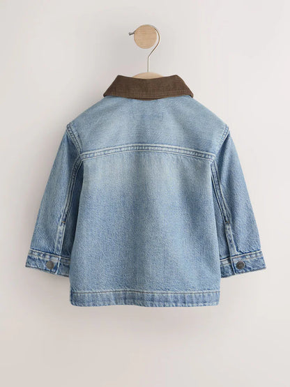 |Boy| Camisa Jeans Azul de Manga Longa com Gola de Veludo Cotelê (3 meses a 7 anos)