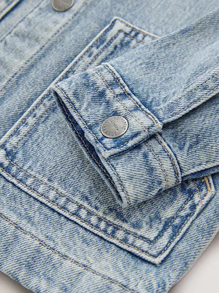 |Boy| Camisa Jeans Azul de Manga Longa com Gola de Veludo Cotelê (3 meses a 7 anos)