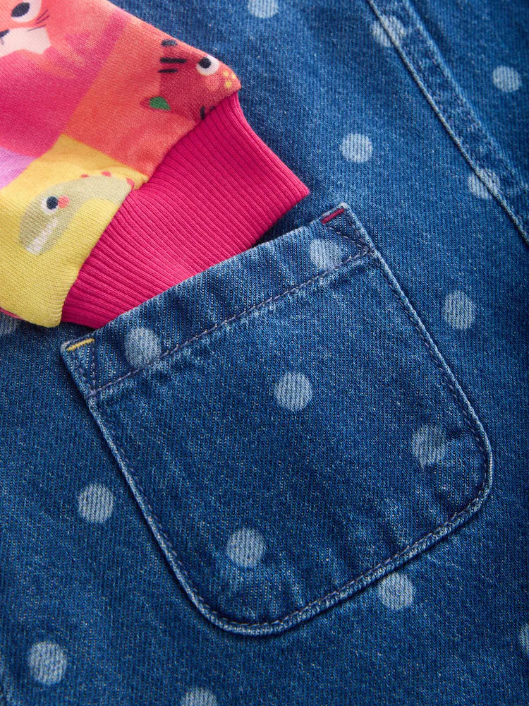 |Girl| Vestido Raglan Jeans com Estampa de Animal (3 meses a 8 anos)