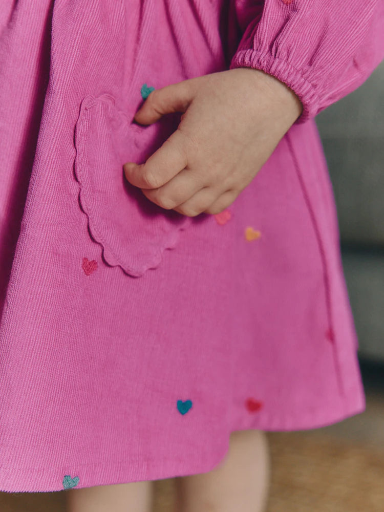 |Girl| Vestido de Veludo Cotelê Rosa-Magenta de Manga Longa (3 meses a 8 anos)