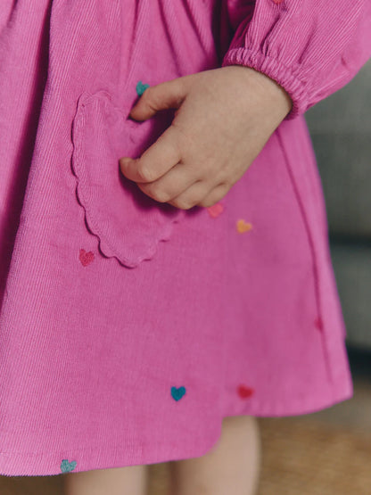 |Girl| Vestido de Veludo Cotelê Rosa-Magenta de Manga Longa (3 meses a 8 anos)