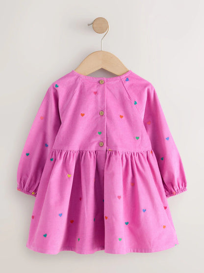 |Girl| Vestido de Veludo Cotelê Rosa-Magenta de Manga Longa (3 meses a 8 anos)