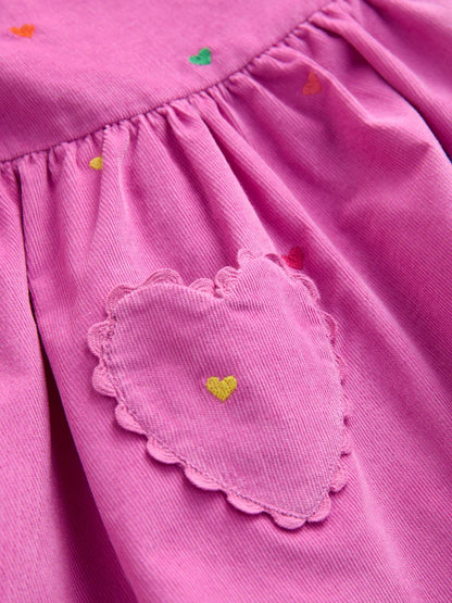 |Girl| Vestido de Veludo Cotelê Rosa-Magenta de Manga Longa (3 meses a 8 anos)