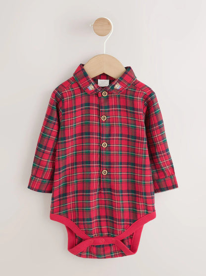 |BabyBoy| Conjunto De 3 Peças Para Bebê: Camisa Xadrez Vermelha, Calça e Suspensórios (0 meses a 2 anos)
