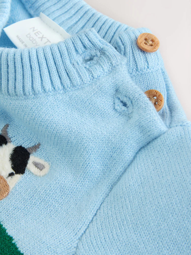 |BabyBoy| Conjunto De Tricô Para Bebê Hamish Farm (verde/azul): Blusão e Legging (0 meses a 2 anos)