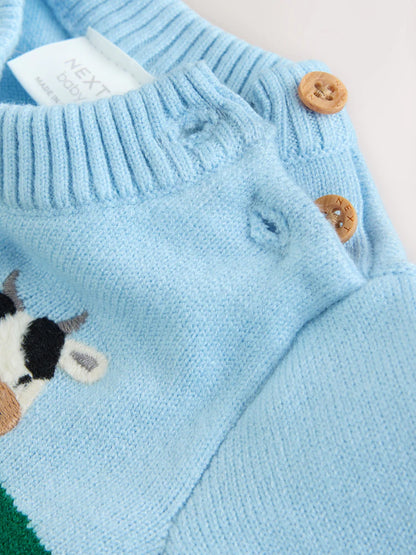 |BabyBoy| Conjunto De Tricô Para Bebê Hamish Farm (verde/azul): Blusão e Legging (0 meses a 2 anos)