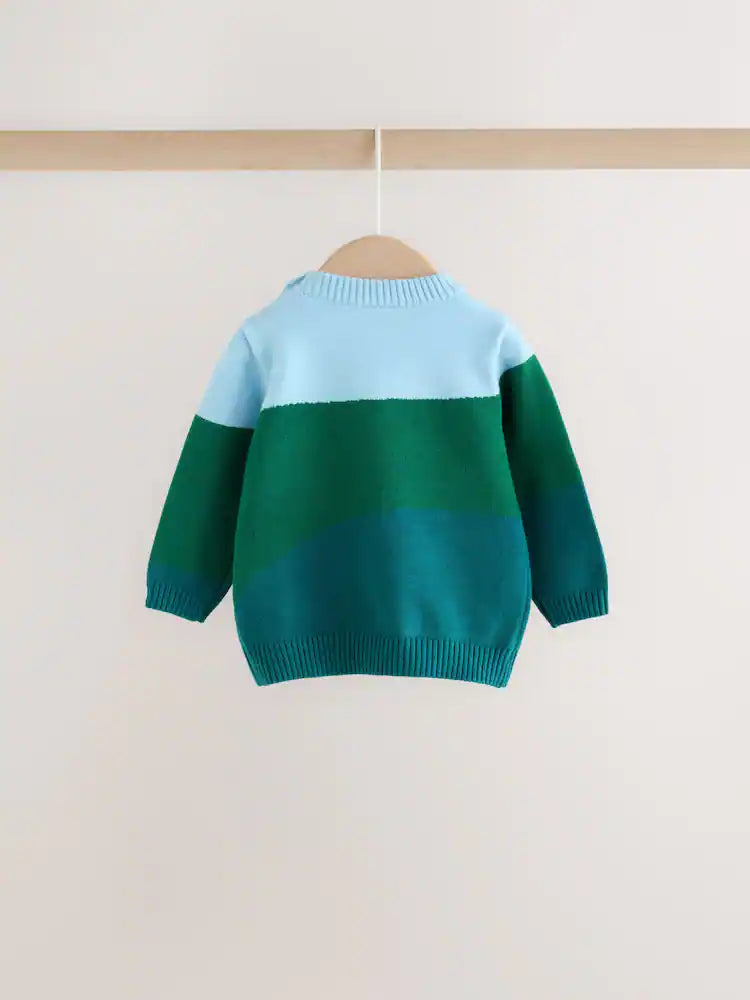 |BabyBoy| Conjunto De Tricô Para Bebê Hamish Farm (verde/azul): Blusão e Legging (0 meses a 2 anos)