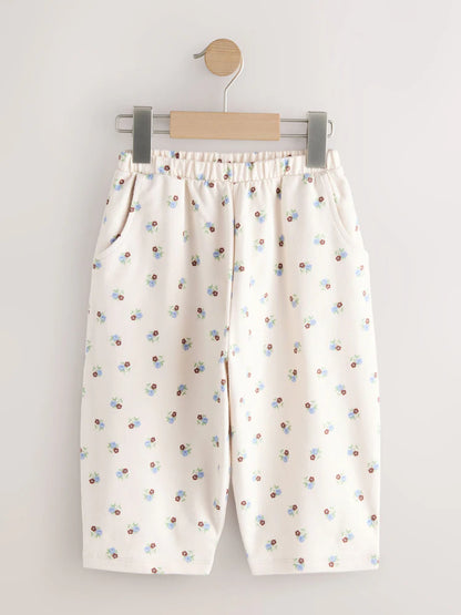 |Girl| Calças Estilo Barril Floral Branco Cru (3 meses a 7 anos)