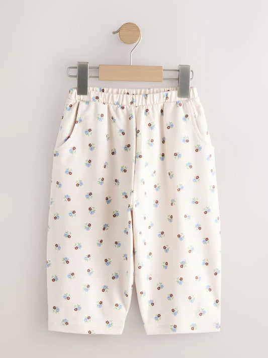 |Girl| Calças Estilo Barril Floral Branco Cru (3 meses a 7 anos)